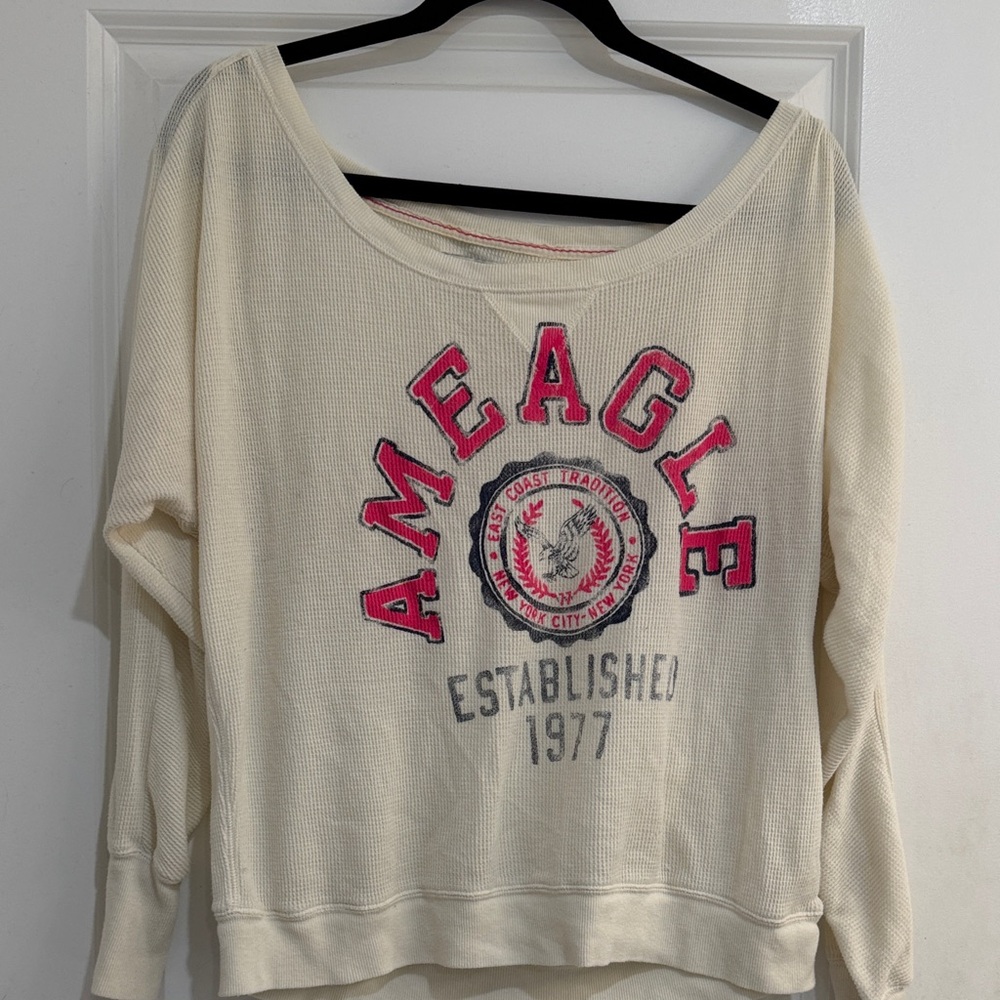 American Eagle Outfitters Cream Graphic Pullover Sweatshirt - Established 1977